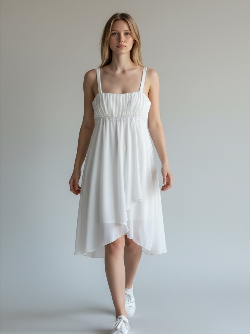 White Spaghetti Strap Chiffon Dress‎ Babydoll Y2K